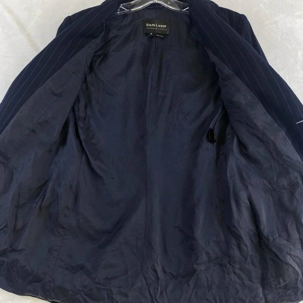 Vintage 1990s Ralph Lauren Collection Classics Sz 6 Blue Striped Wool SEE NOTES - Picture 3 of 14